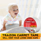 Carpet Tape Double Sided - Rug Tape Grippers for Hardwood Floors and Area Rugs - Carpet Binding Tape Strong Adhesive and Removable, Heavy Duty Stickers Grip Tape, Residue Free (2 Inch / 12 Yards)