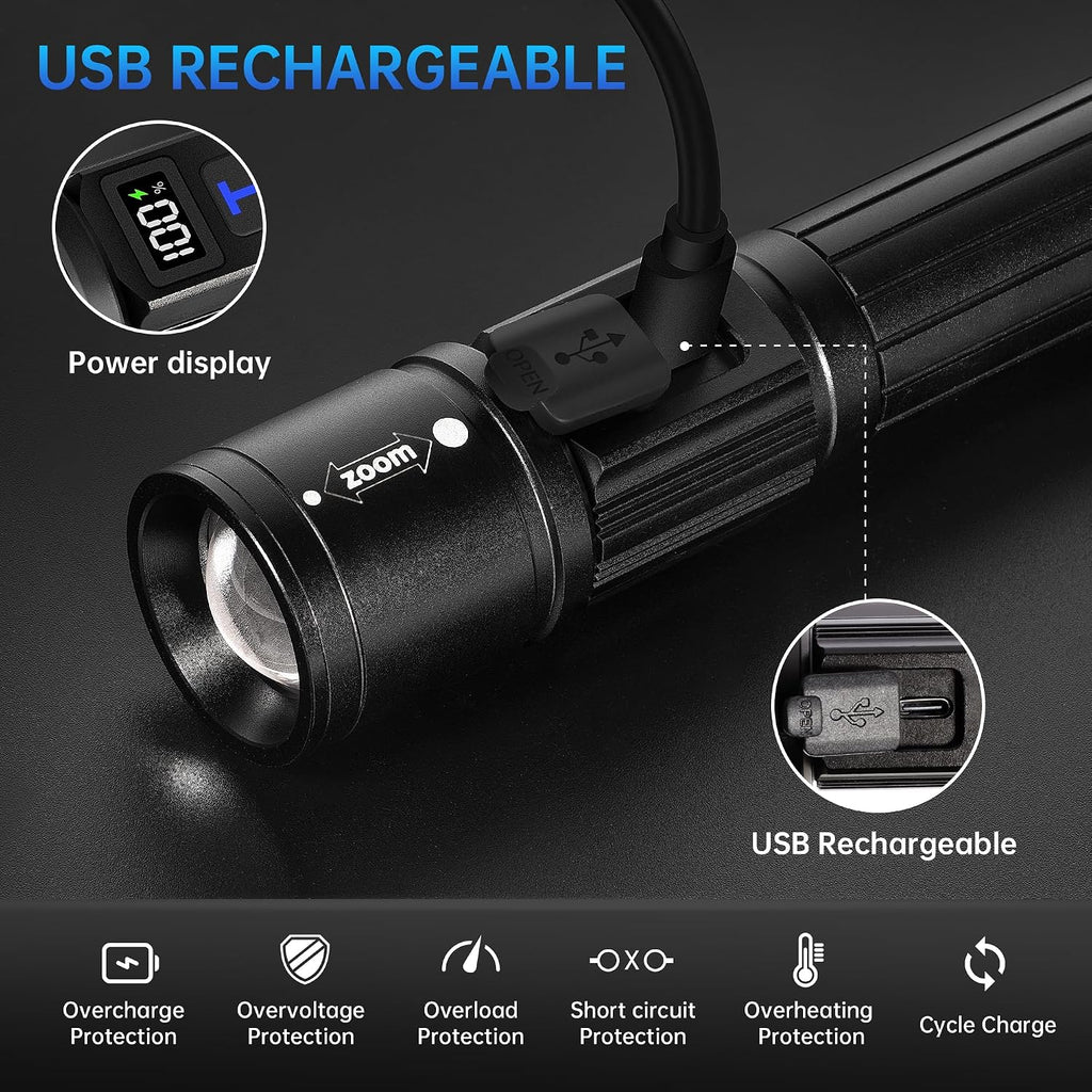 TrixHub Rechargeable Flashlights 2 Pack Super Bright High Lumens Flashlight