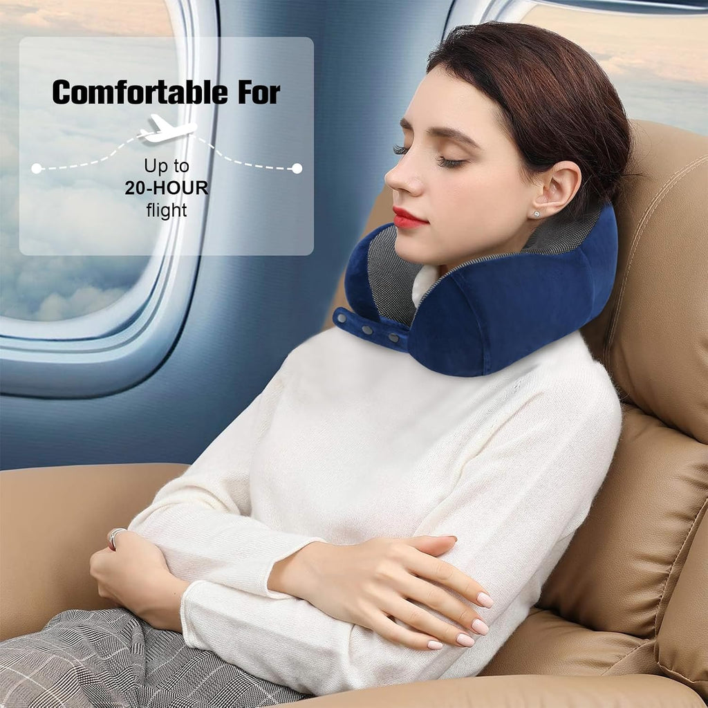Cirorld Travel Pillow for Airplane, Neck Pillow for Travel, Memory Foam Travel Neck Pillow for Adults, Adjustable & Compact Flight Pillow, Ergonomic Neck Cushion, With Ear Plugs, Eye Mask, Carry Bag