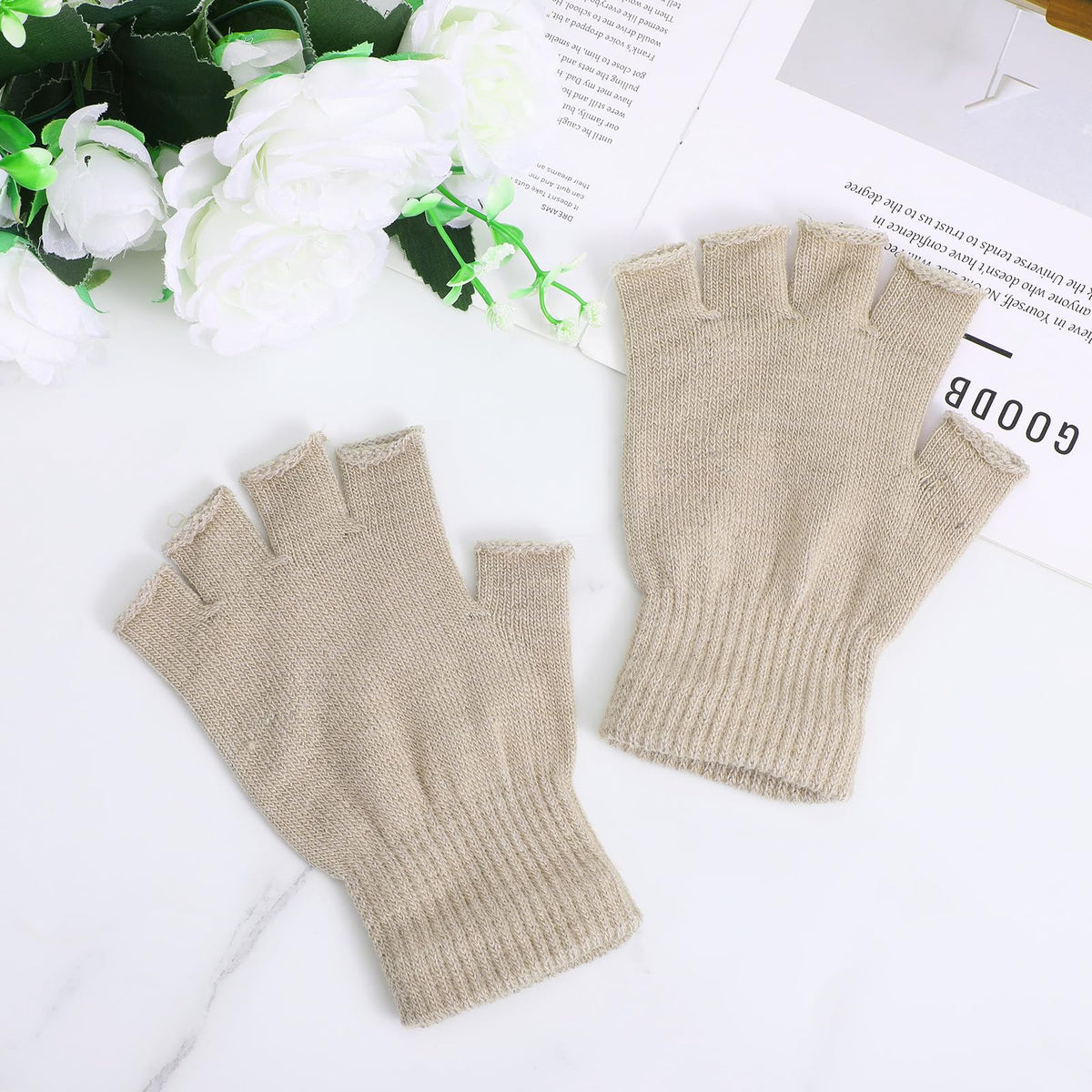 Grevosea 2 Pair Fingerless Warm Gloves - Winter Half Finger Gloves Thickened Knit Touchscreen Stretchy Mittens for Men Women