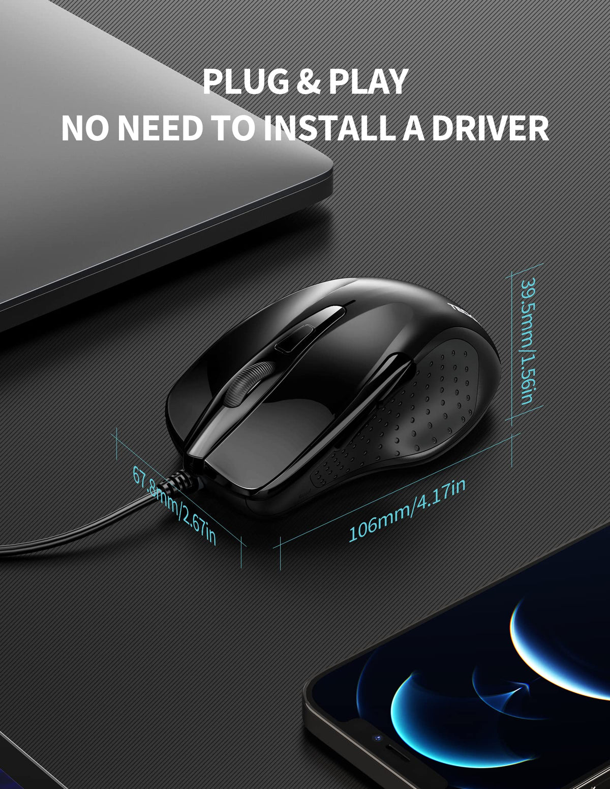 TECKNET USB Wired Mouse,6400 DPI Optical,6-Button Ergonomic Computer Mouse