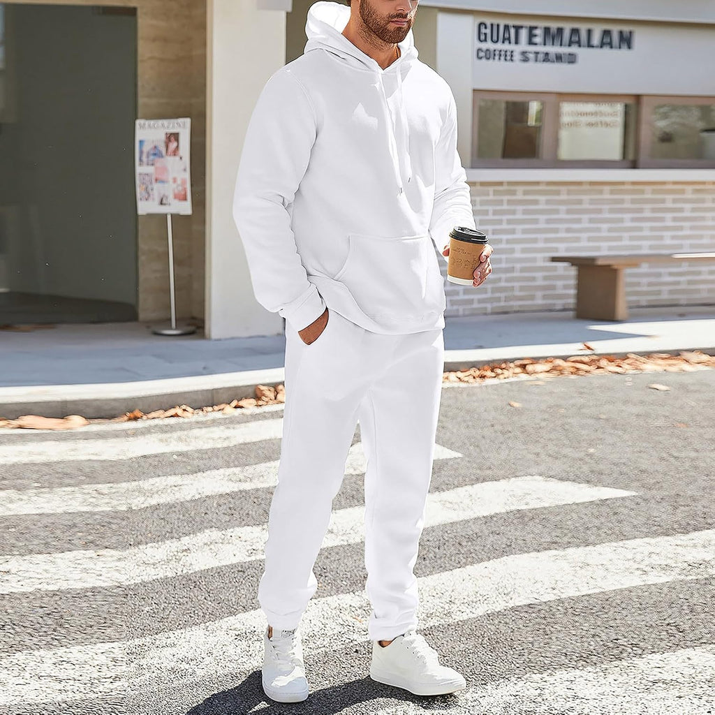 Mens Plain Tracksuit Long Sleeve Hooded Sweatshirt Sweatpants Set Hoodie Joggers Sets 2 Piece Fashion Sweatsuits Activewear Sportswear Men's Clothing UK