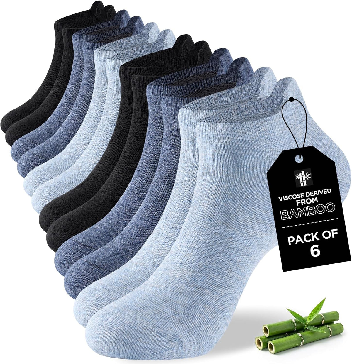 Niorasen Bamboo Trainer Socks for Men & Women, 6 Pairs, Low Cut