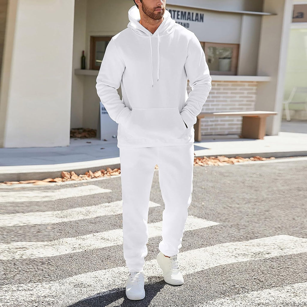 Mens Plain Tracksuit Long Sleeve Hooded Sweatshirt Sweatpants Set Hoodie Joggers Sets 2 Piece Fashion Sweatsuits Activewear Sportswear Men's Clothing UK