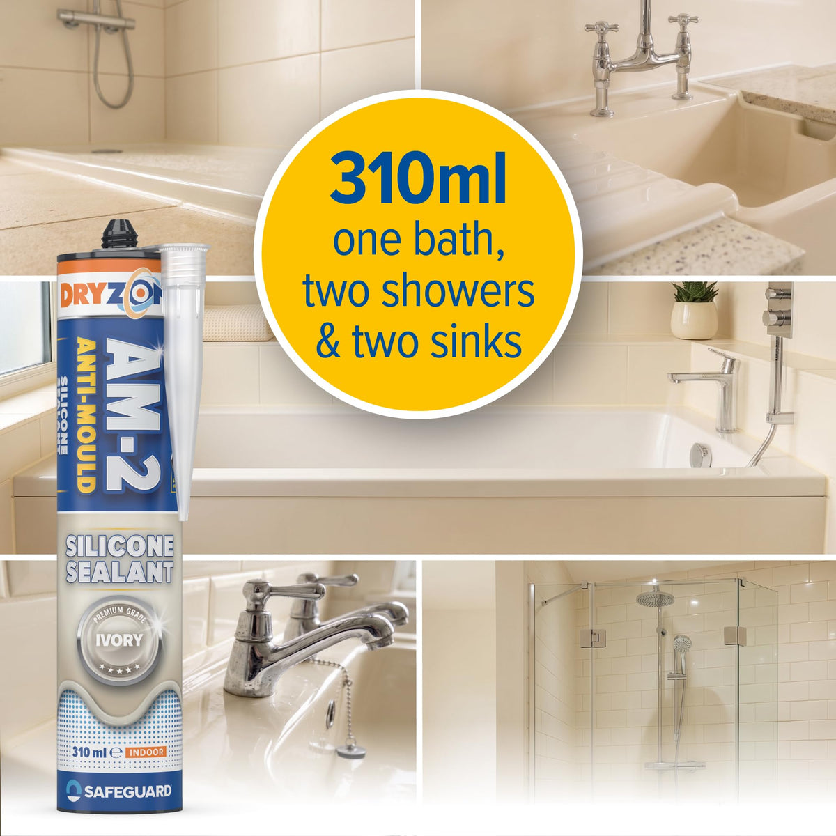 Dryzone Silicone Sealant White Anti Mould (310ml) - Premium Sanitary-Grade