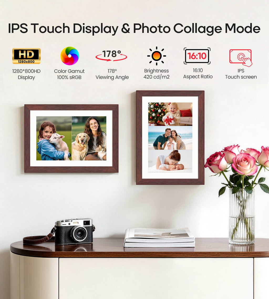 Frameo WiFi Digital Photo Frame 10.1 Inch - 1280x800 HD IPS Touch Screen Picture Frame Electronic, 32GB Memory, Auto Rotate, Wall Mountable, Digital PictureFrame for Sharing Photos and Videos
