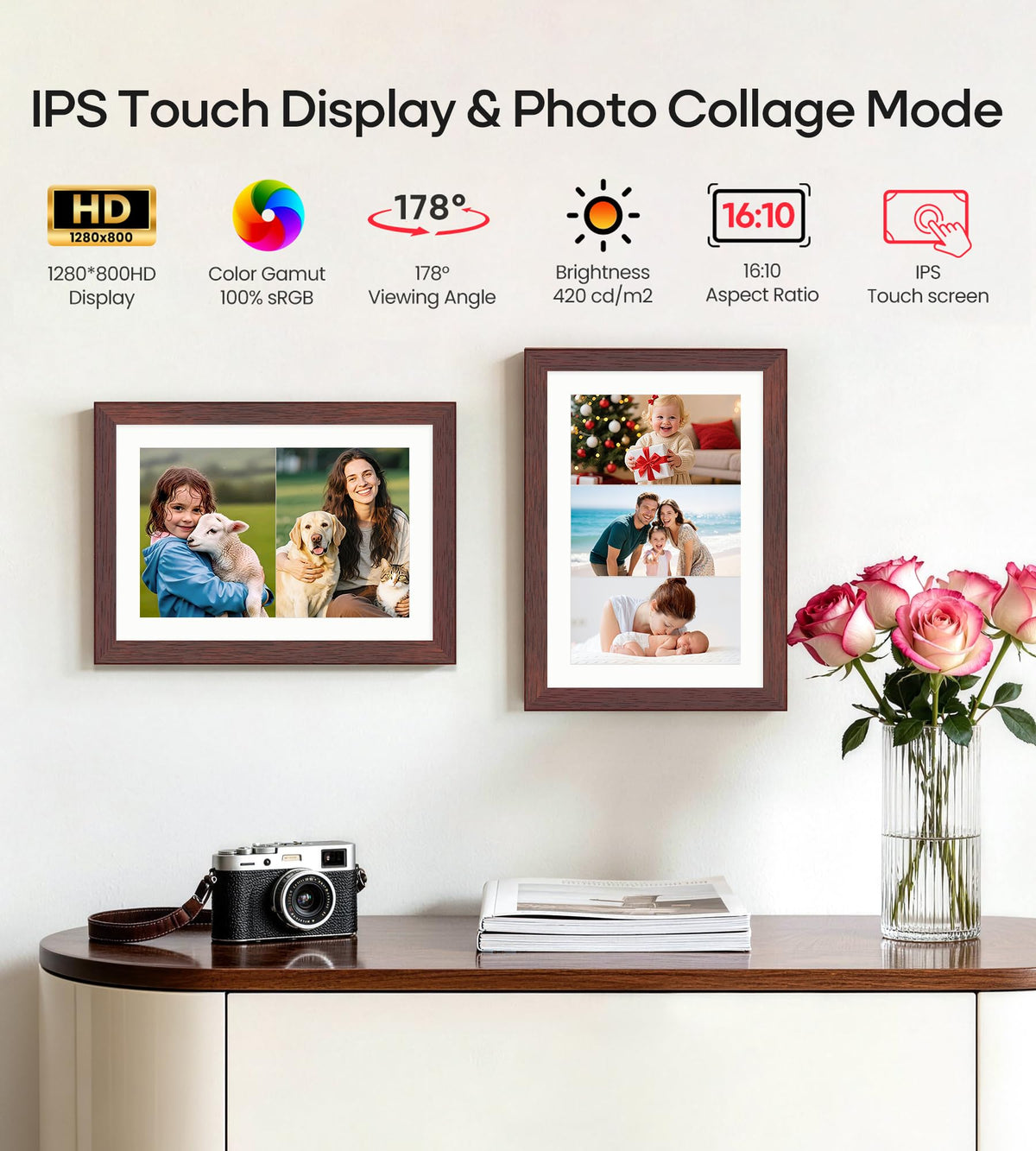Frameo WiFi Digital Photo Frame 10.1 Inch - 1280x800 HD IPS Touch Screen Picture Frame Electronic, 32GB Memory, Auto Rotate, Wall Mountable, Digital PictureFrame for Sharing Photos and Videos