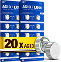 LR44 AG13 A76 357 303 SR44 L1154 LR1154 1.5V Alkaline Button Cell Batteries (20 Pack) – High Capacity Coin Batteries for Watches, Toys, Key Fobs & Small Electronics