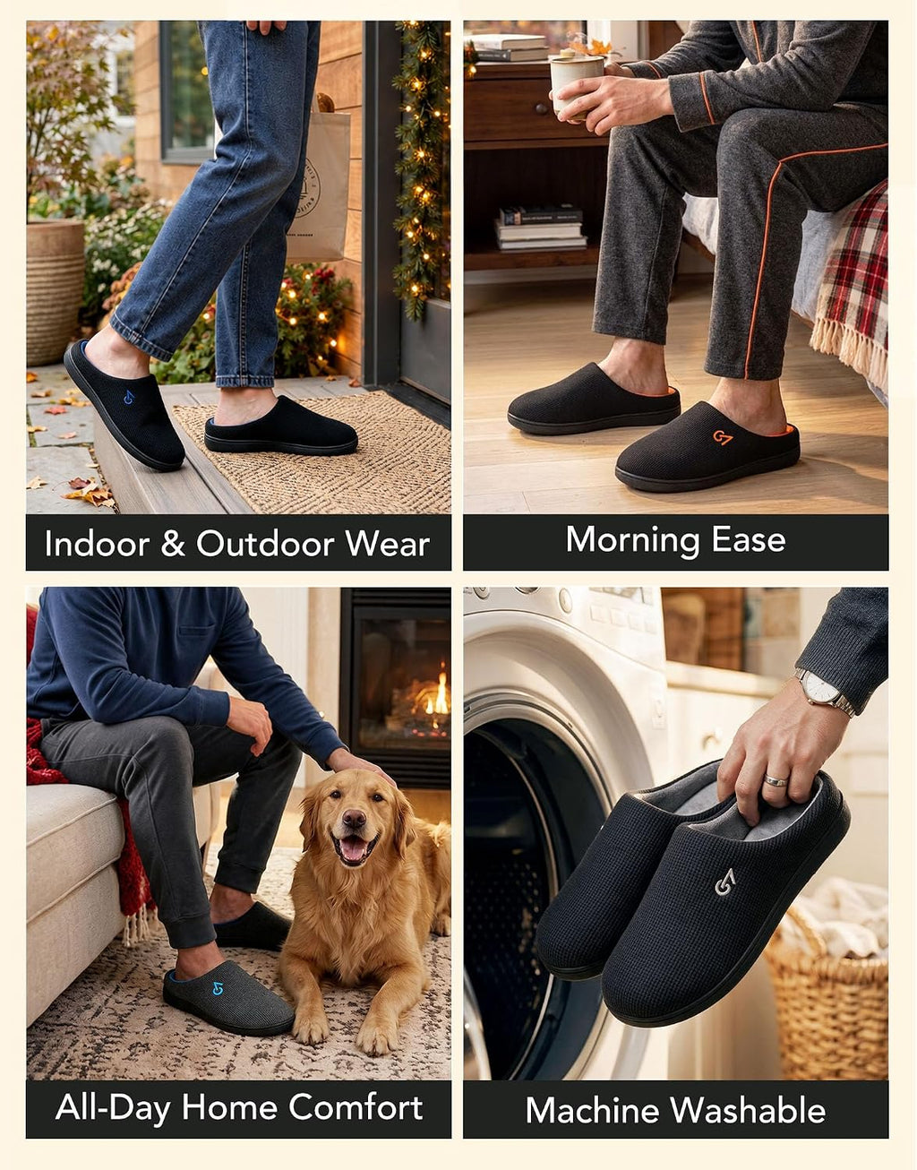 VeraCosy Men's Two-Tone Memory Foam Slippers