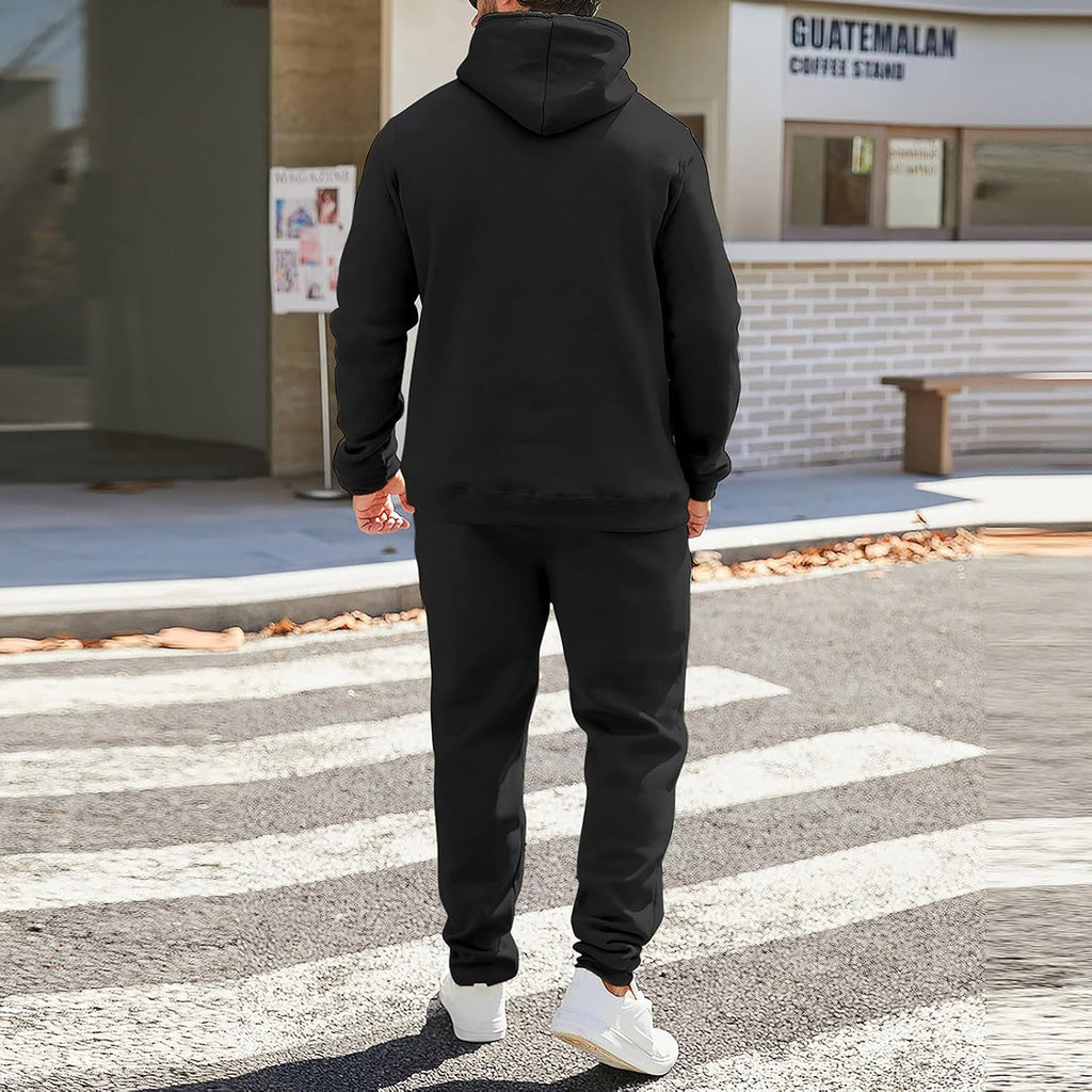 Mens Plain Tracksuit Long Sleeve Hooded Sweatshirt Sweatpants Set Hoodie Joggers Sets 2 Piece Fashion Sweatsuits Activewear Sportswear Men's Clothing UK