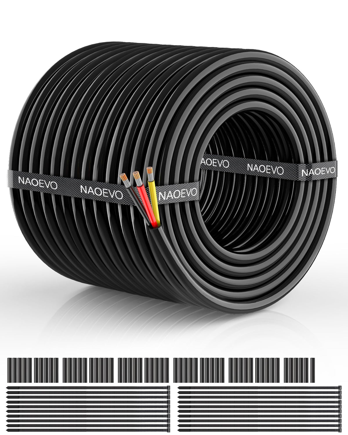 NAOEVO 14 Gauge Wire 3 Conductor, 14 Gauge Automotive Wire 12V Cable, 50FT