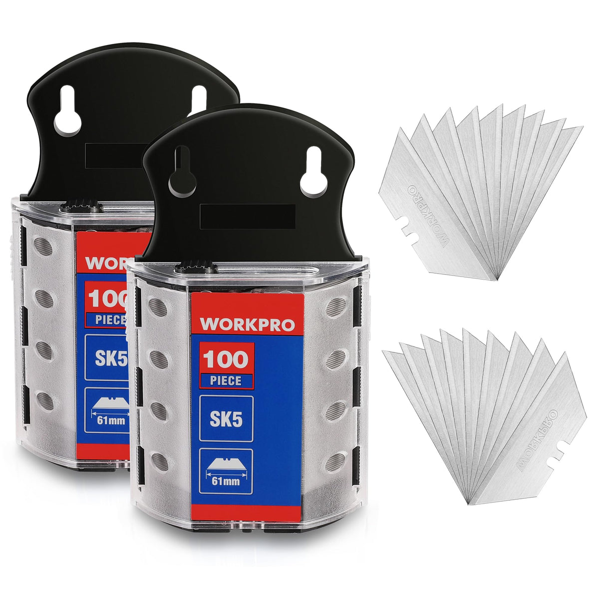 WORKPRO Utility Knife Blades, 100-Pack SK5 Steel Blades with Dispenser