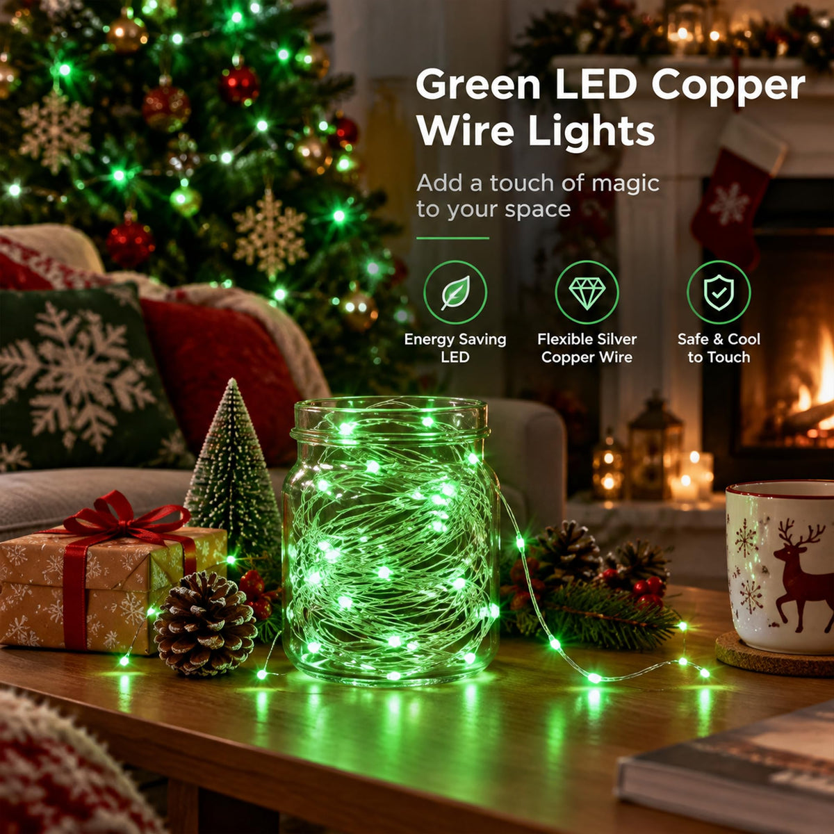 Dazzle Bright Fairy Lights Battery Operated, 20 FT 60 LED Silver Wire Waterproof Battery Operated String Lights, Christmas Decorations for Indoor Outdoor Bedroom Yard Decor, Red
