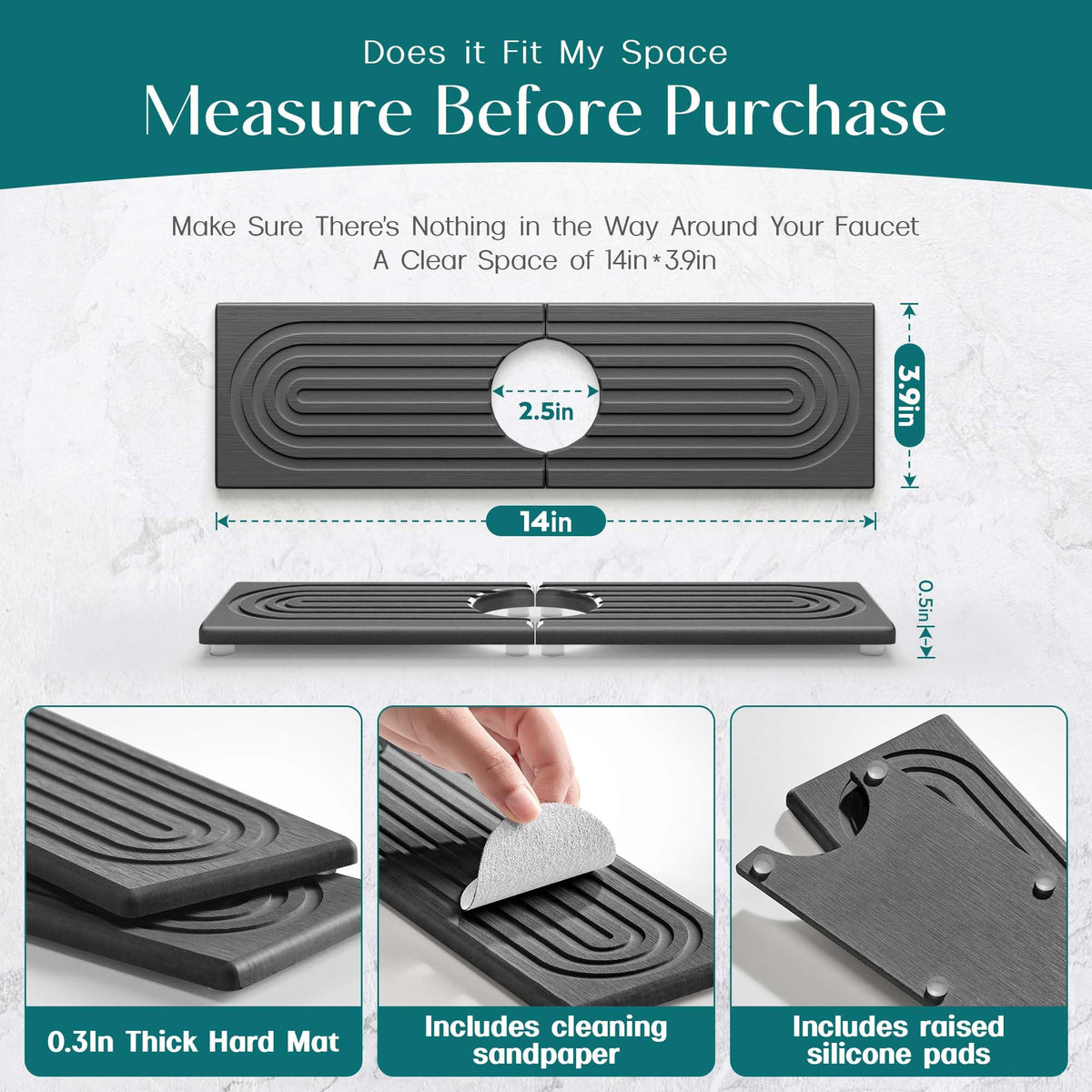 eormoe Faucet Mat for Kitchen Sink, Diatomite Stone Drying Mat - 23.6"x3.9"