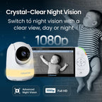 Babysense Prisma Baby Monitor with Camera and Night Vision, 5” HD Video Baby Monitor, 6-Color Night Light, Split Screen, Baby Sound Machine with White Noise & Lullabies, Secure No WiFi