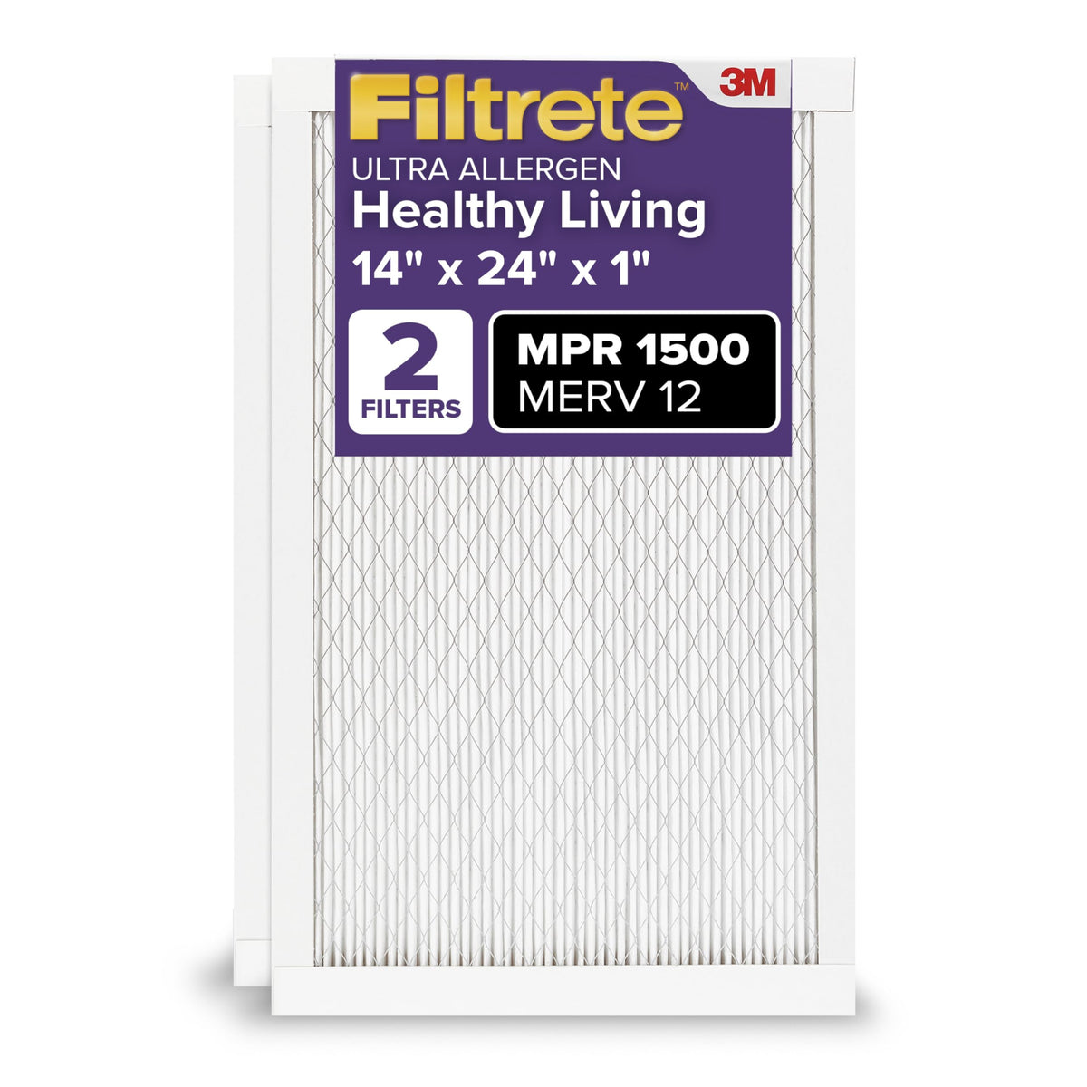 Filtrete 20x20x1 Air Filter, MERV 12, MPR 1500, 2 HVAC Filters