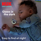 NUK First Choice Classic Night Baby Dummies | 0-6 Months | Orthodontic Soothers that Glow in the Dark | 95% Baby Acceptance** | Blue | 2 Count