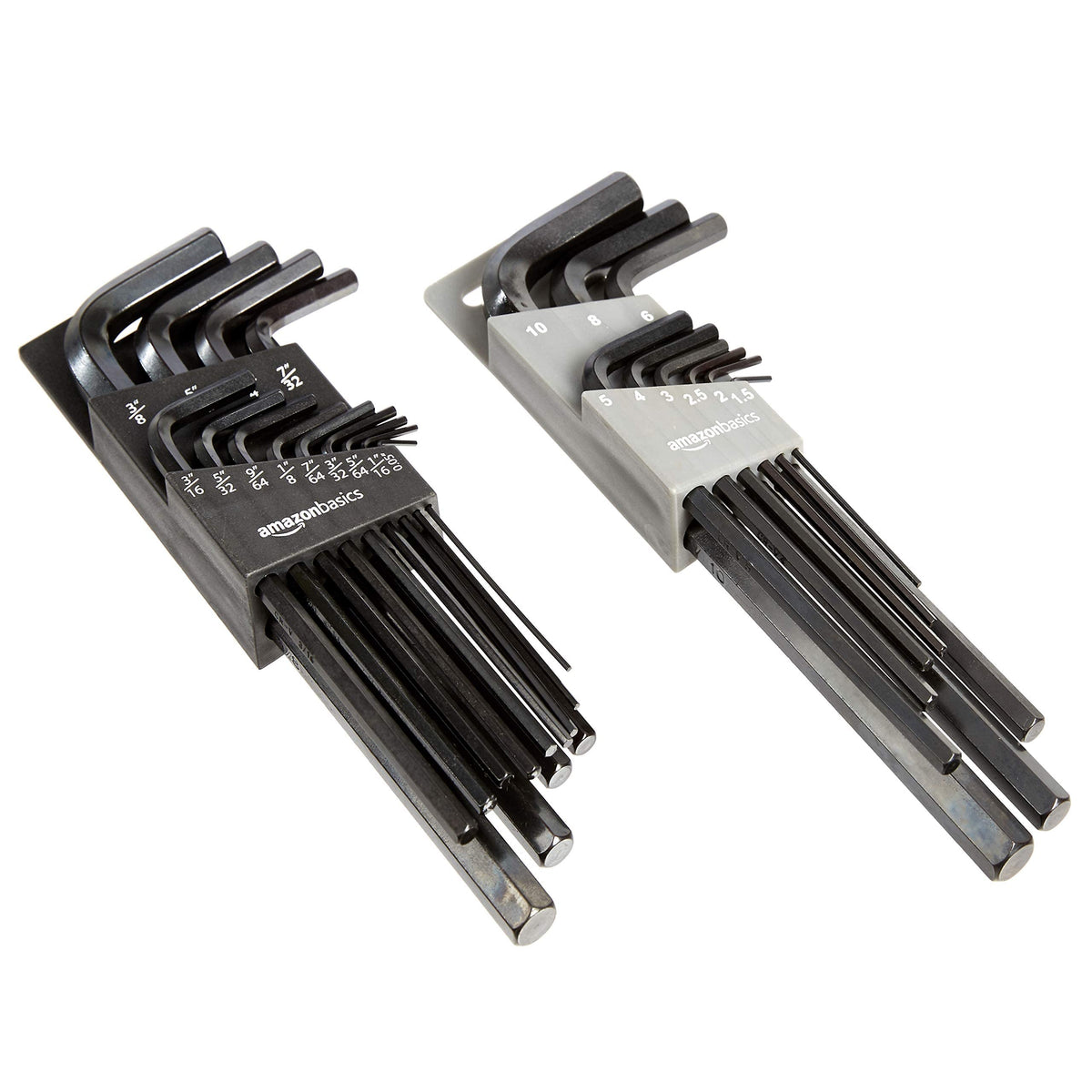 Amazon Basics 36-Piece Allen Wrench/Hex Key Set, SAE & Metric Sizes, Chrome Vanadium Steel with Long Arm, 2 Organized Storage Cases