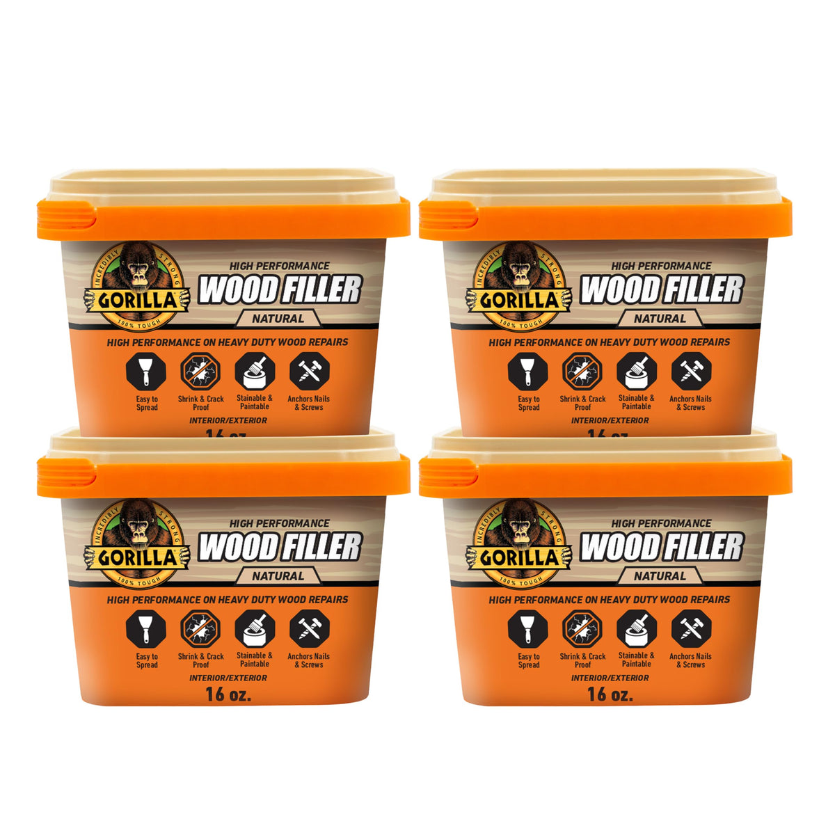 Gorilla All Purpose Wood Filler, Natural Finish, 16 oz Tub, 1-Pack