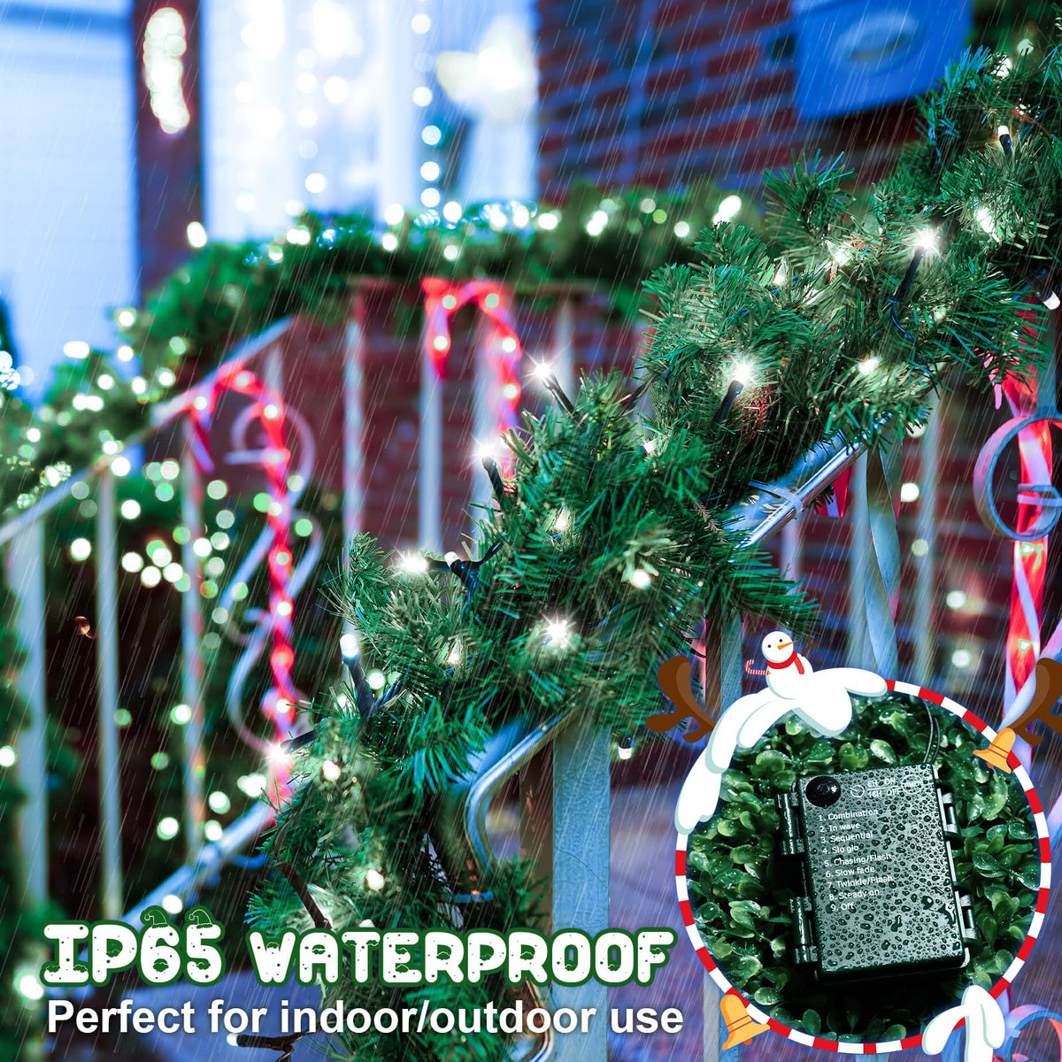 Christmas Lights Outdoor Battery Operated String Lights Total 100LED 33Ft with Timer 8 Modes 16.4Ft*2 Waterproof Outdoor Indoor for Christmas Decor, Warm White, 2-Pack