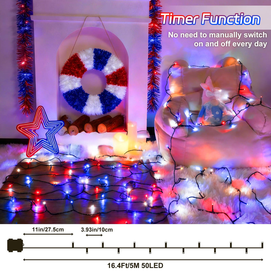 Christmas Lights Outdoor Battery Operated String Lights Total 100LED 33Ft with Timer 8 Modes 16.4Ft*2 Waterproof Outdoor Indoor for Christmas Decor, Warm White, 2-Pack