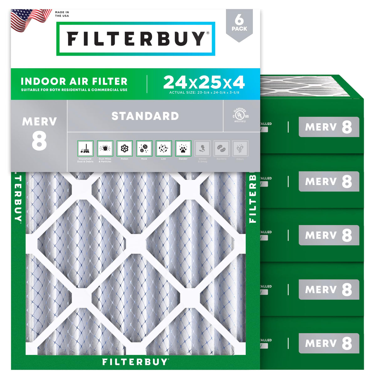 Filterbuy 30x32x1 Air Filter MERV 8 Dust & Allergy Defense (6-Pack)