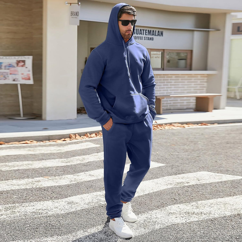 Mens Plain Tracksuit Long Sleeve Hooded Sweatshirt Sweatpants Set Hoodie Joggers Sets 2 Piece Fashion Sweatsuits Activewear Sportswear Men's Clothing UK