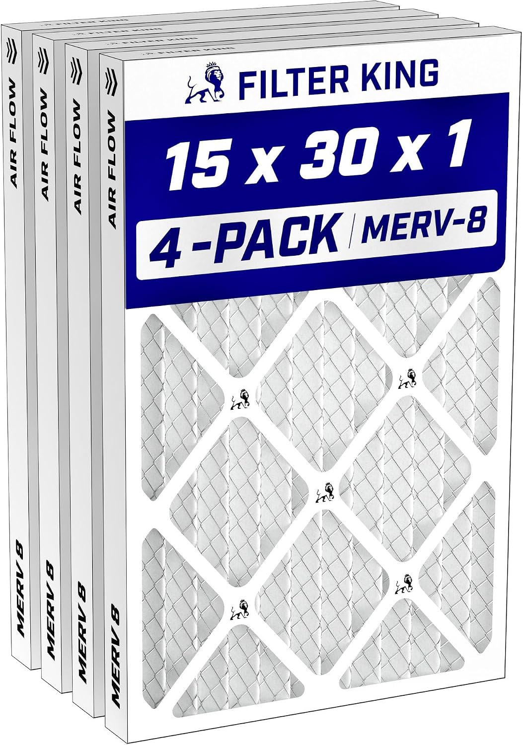 Filter King 24x30x1 Air Filter MERV 8, AC Furnace Filters (4-Pack)
