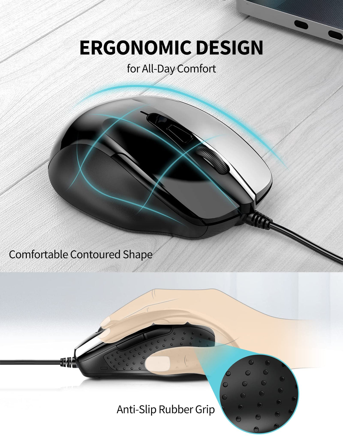 TECKNET USB Wired Mouse,6400 DPI Optical,6-Button Ergonomic Computer Mouse
