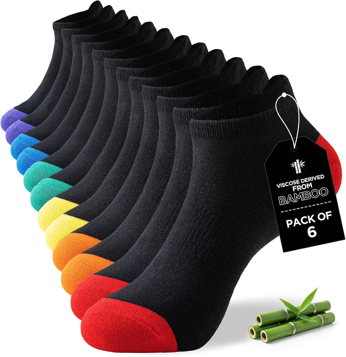 Niorasen Bamboo Trainer Socks for Men & Women, 6 Pairs, Low Cut