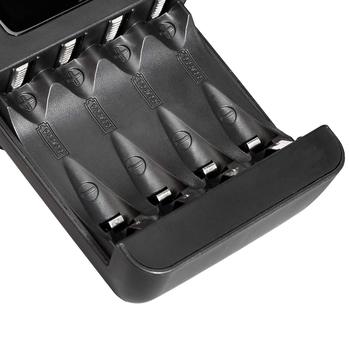 Amazon Basics Battery Charger for Rechargeable AA and AAA NiMh Batteries – UK Plug, 4-Bay, Black