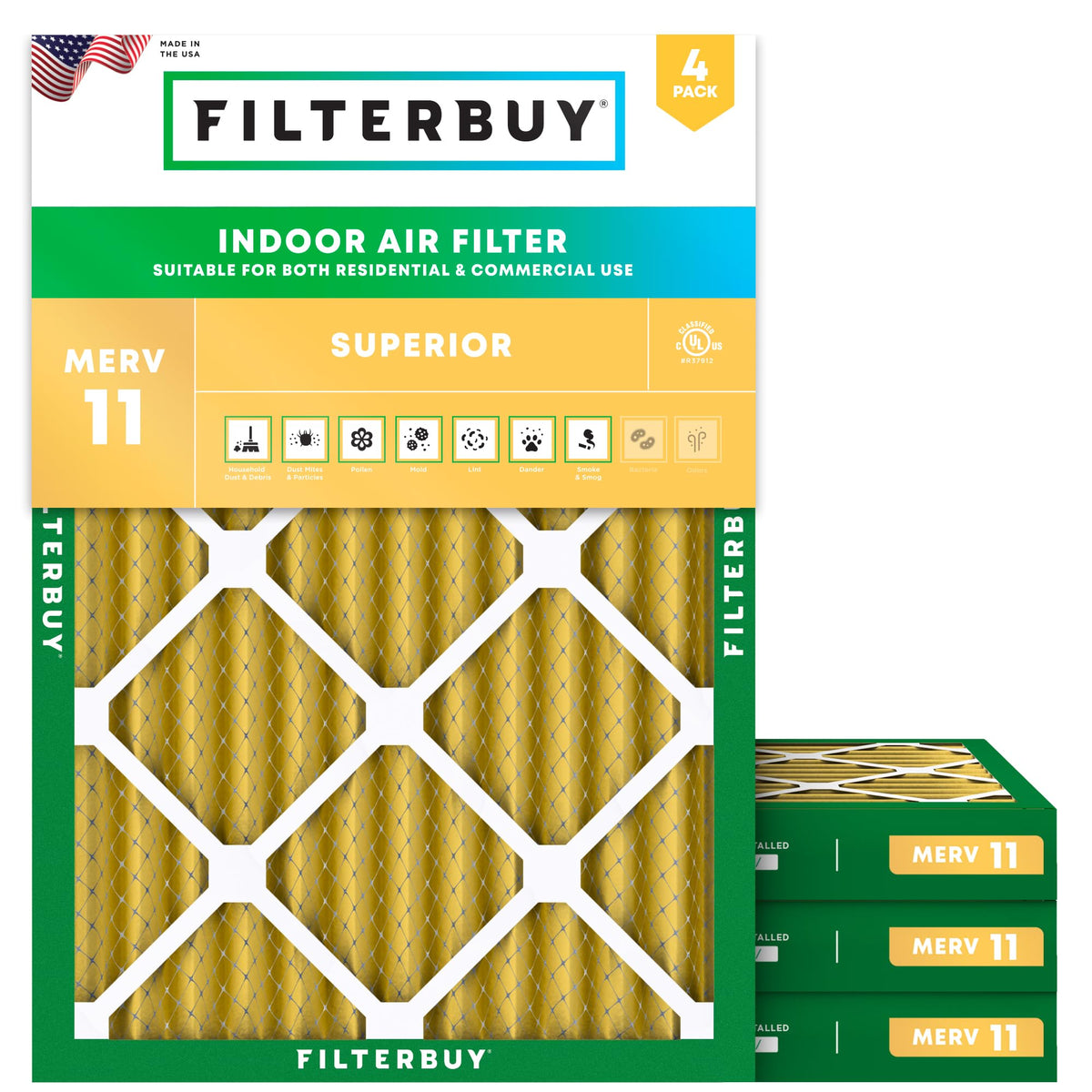 Filterbuy 16x20x1 Air Filter MERV 11 Pet & Allergy Defense (4-Pack)