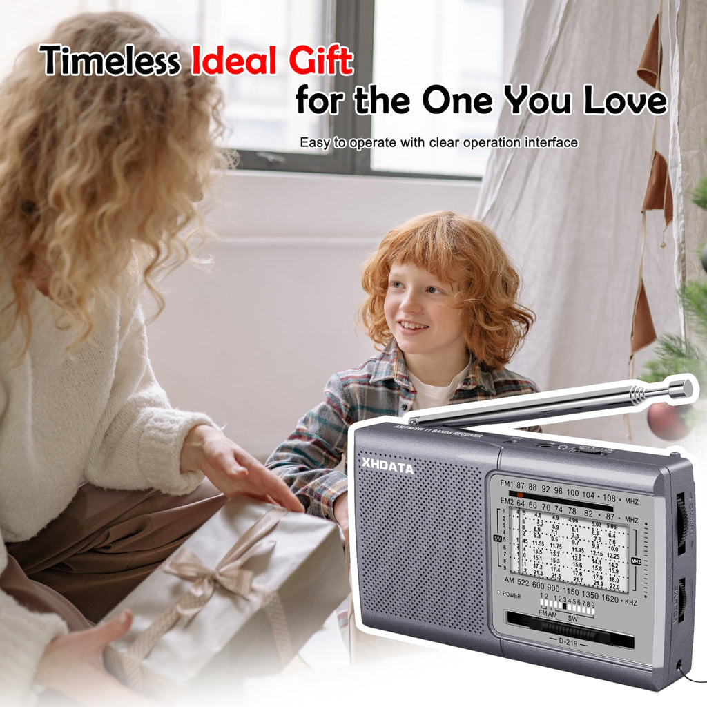 XHDATA D219 Portable Radio Retro FM AM SW Radio Battery Operated for Household Outdoor Camping Hiking Pocket Radio Beige