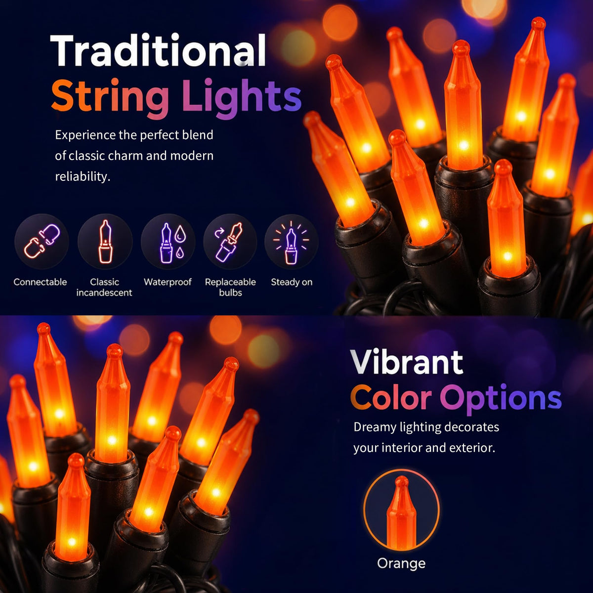 TW SHINE Warm White Christmas Lights Outdoor, 20FT 100 Count Incandescent Christmas Light Indoor, Waterproof Christmas Tree String Lights for Xmas Decorations