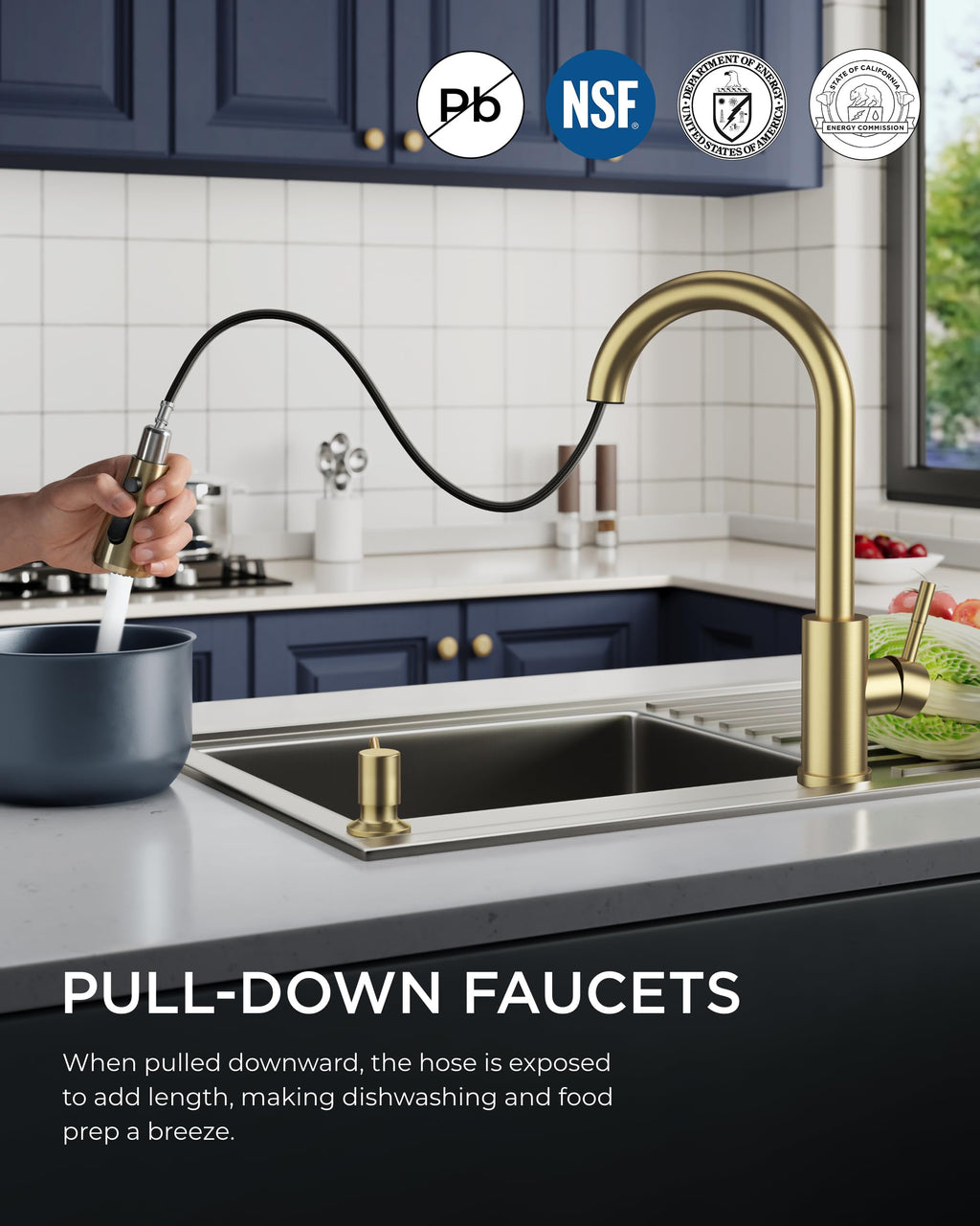 FORIOUS Kitchen Faucet with Cup Washer, Pull Down Sprayer, Brushed Nickel