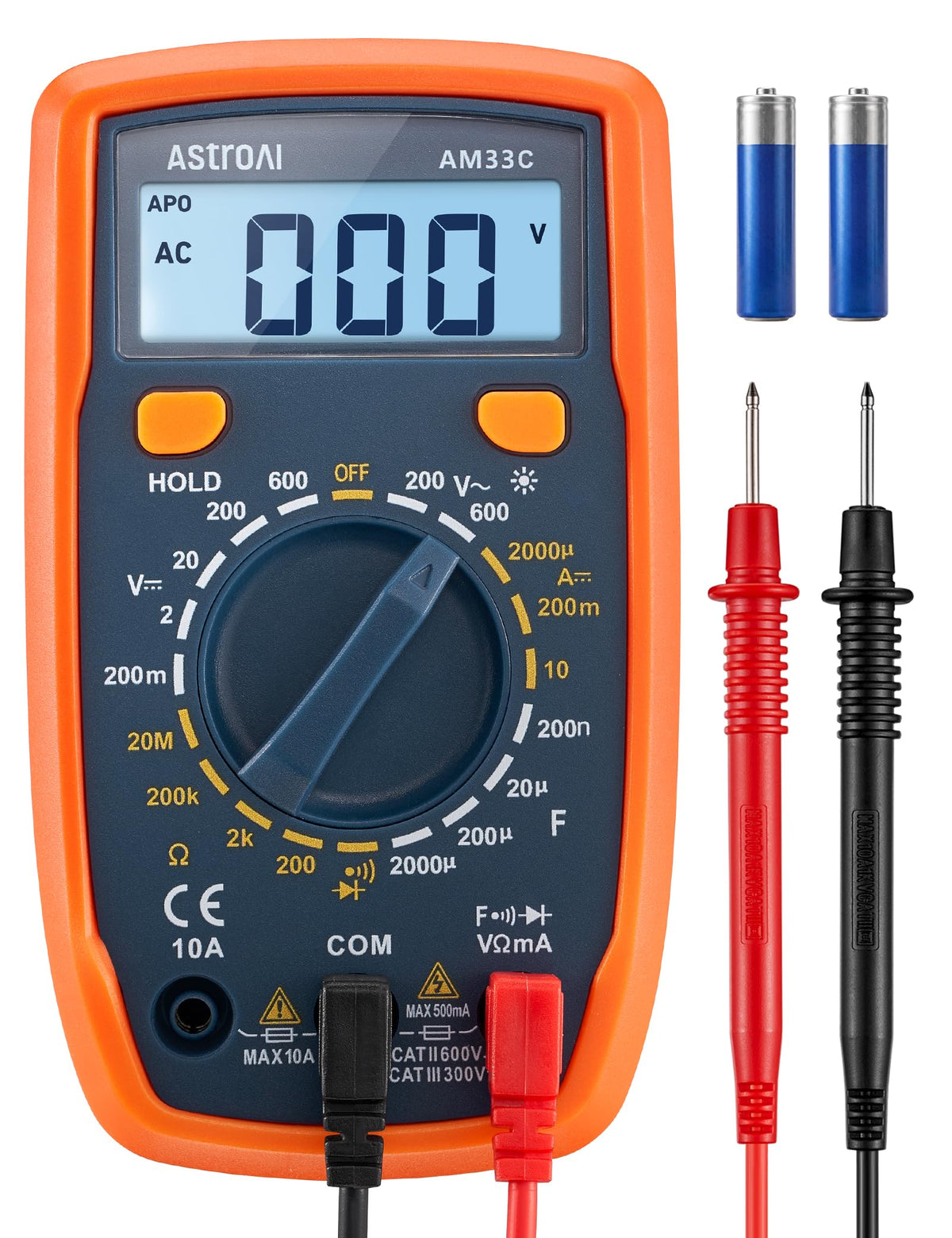 AstroAI Digital Multimeter Tester 2000 Counts with DC AC Voltmeter and Ohm Volt Amp Meter; Measures Voltage, Current, Resistance, Continuity and Diode, Blue