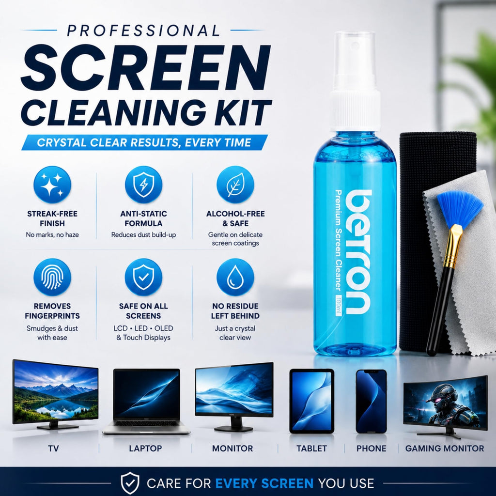 Betron Screen Cleaner Spray Kit with Cloth for TV, Laptop, Monitor, 500ml