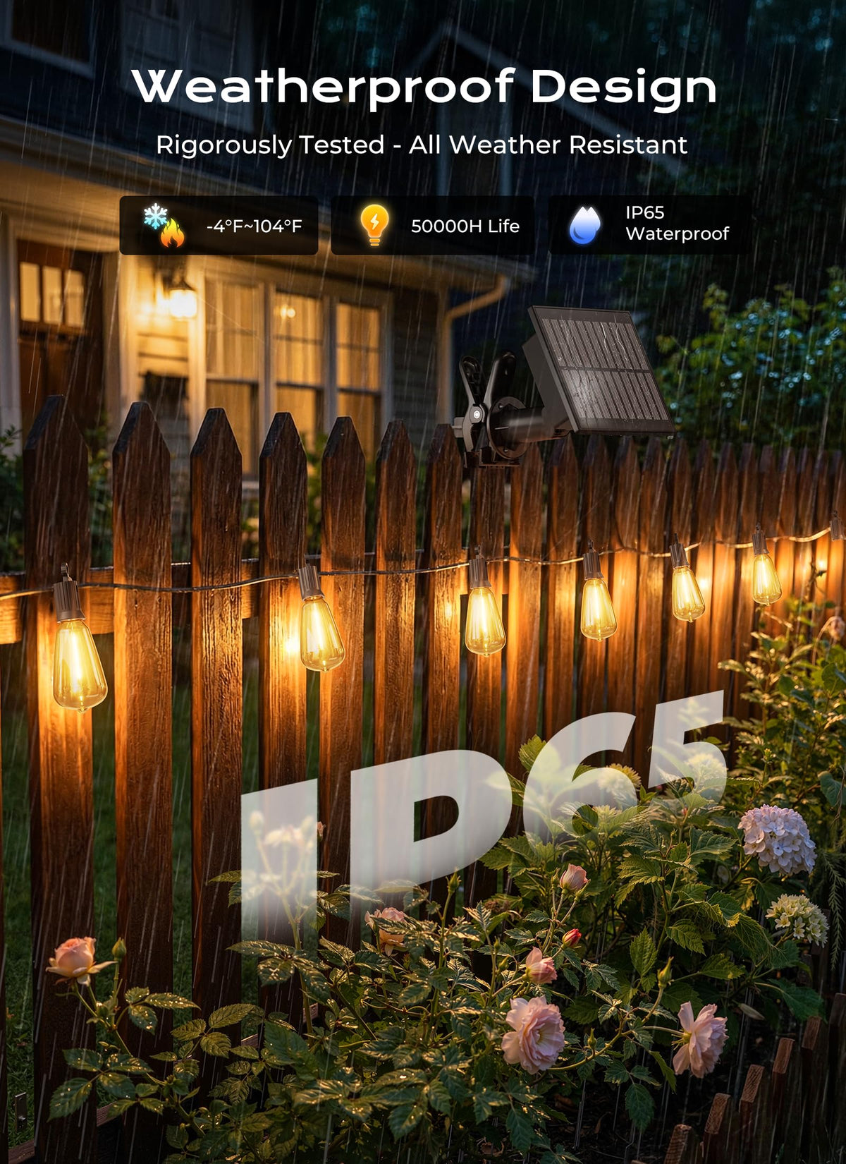 Brightown 52FT Solar String Lights Outdoor Waterproof, Last 30+ Hrs Runtime