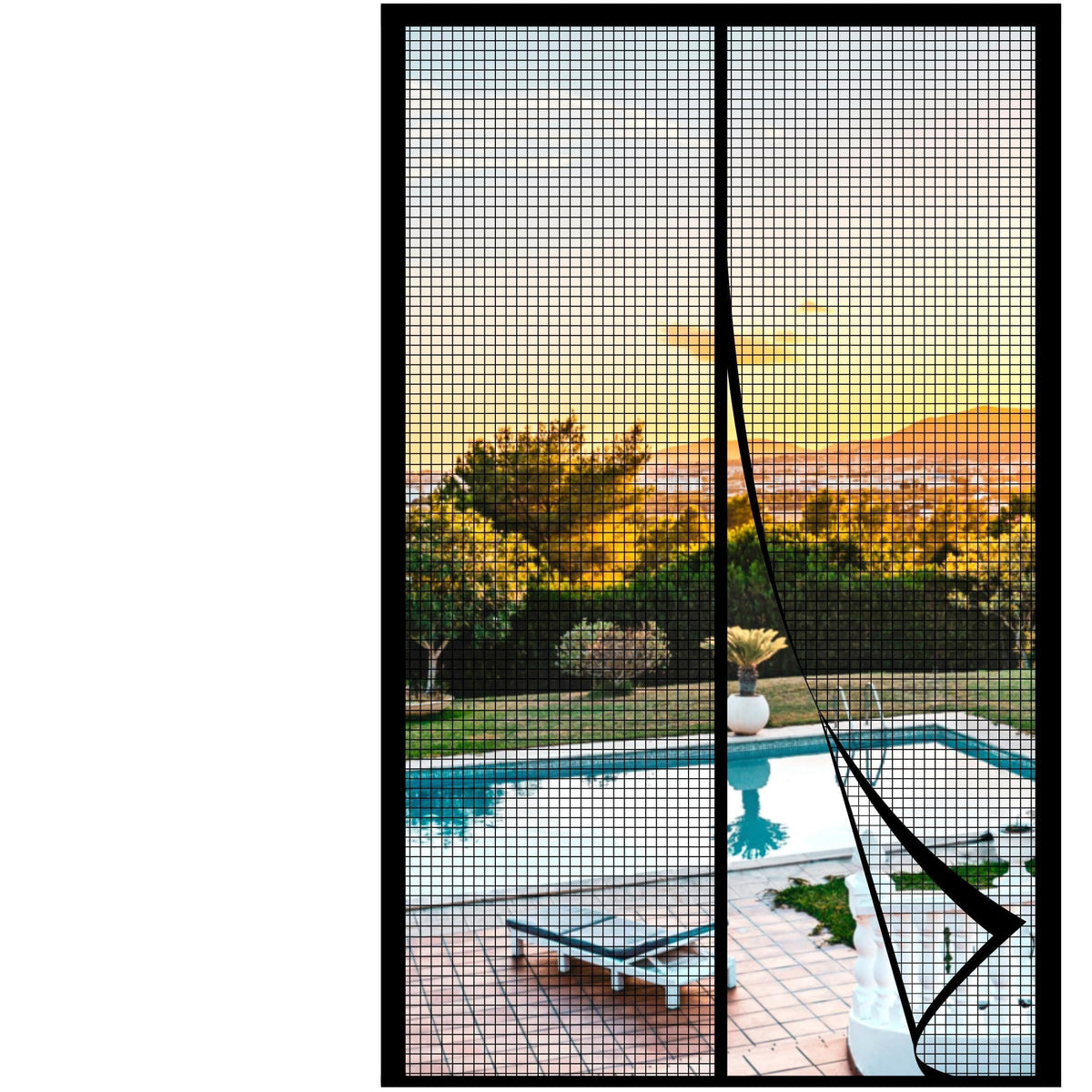 METAONLY Magnetic Screen Door Mesh, Works for Patio, Sliding Door, Keeps Bug Mosquito Out, Fresh Air Flow, Fits 32" x 80" Door - Curtain Size 34" x 82", Black with Lace