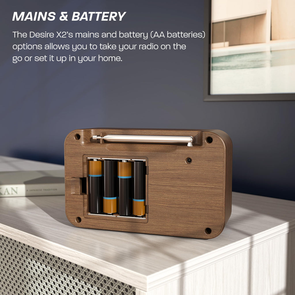 DAB/DAB+ & FM Portable Digital Radio | Simple Controls | Dual Alarms & Sleep Timer | Battery & Mains Powered (4x”AA”) | Bluetooth | Perfect for Home, Office or Outdoors | AZATOM Desire X2 (Oak)