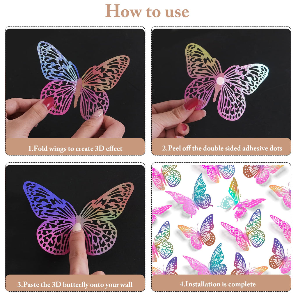SAOROPEB 3D Butterfly Wall Decor 48 Pcs Gold Butterfly Birthday Decorations