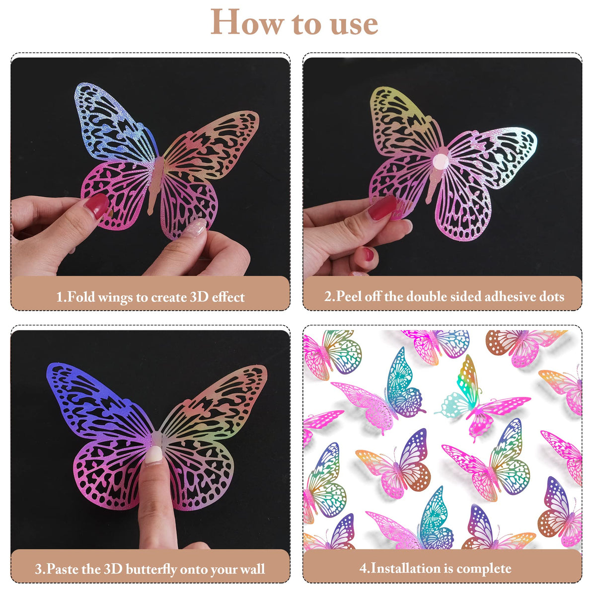 SAOROPEB 3D Butterfly Wall Decor 48 Pcs Gold Butterfly Birthday Decorations