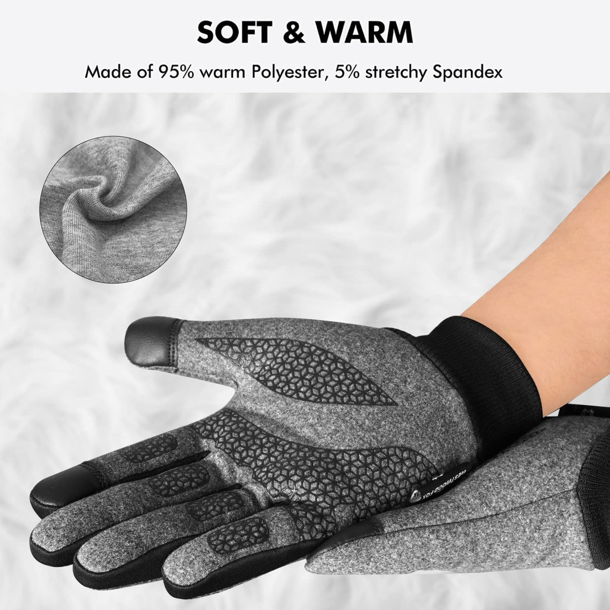 WESTWOOD FOX Winter Thermal Gloves Windproof Running Gloves Touch Screen Warm Anti Slip Silicone Cycling Gloves for Men Women,Elastic Cuff for Driving