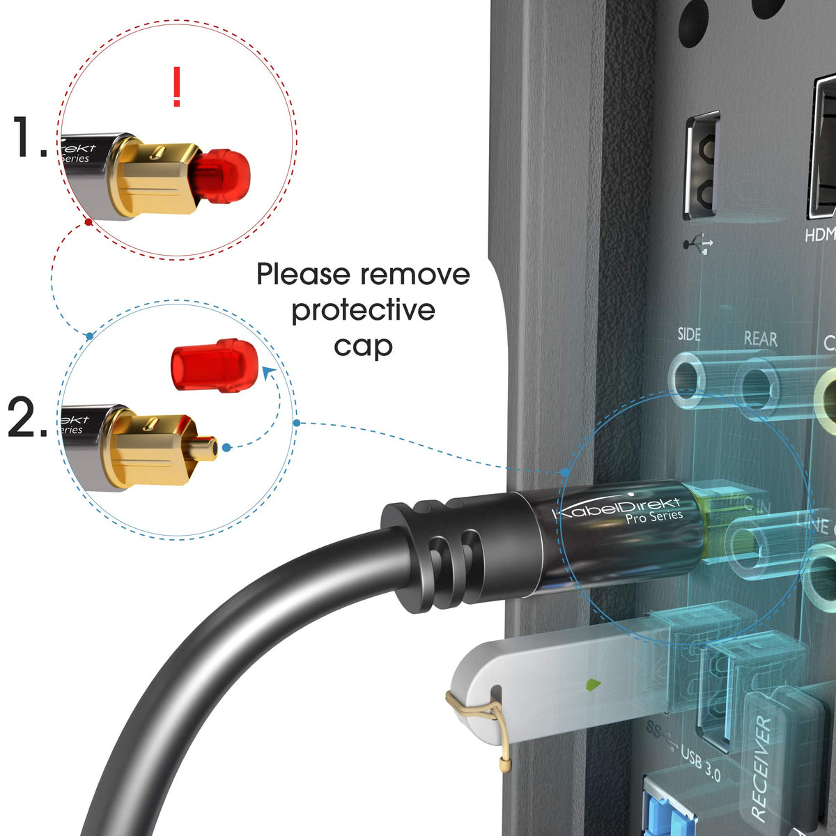 KabelDirekt – Optical Audio TOSLINK Cable – 1.5m – Soundbar