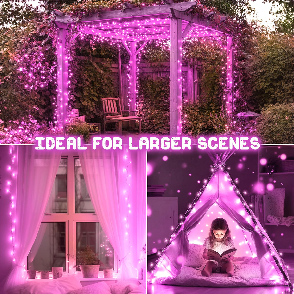 Christmas Lights Outdoor Battery Operated String Lights Total 100LED 33Ft with Timer 8 Modes 16.4Ft*2 Waterproof Outdoor Indoor for Christmas Decor, Warm White, 2-Pack