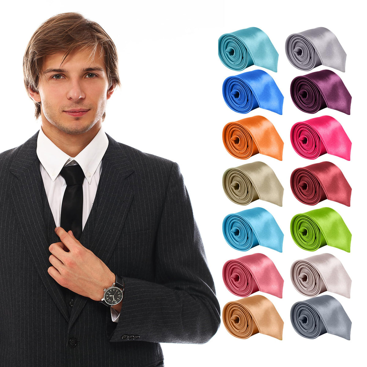 Trimming Shop 5cm Slim Skinny Solid Colour Necktie for Mens