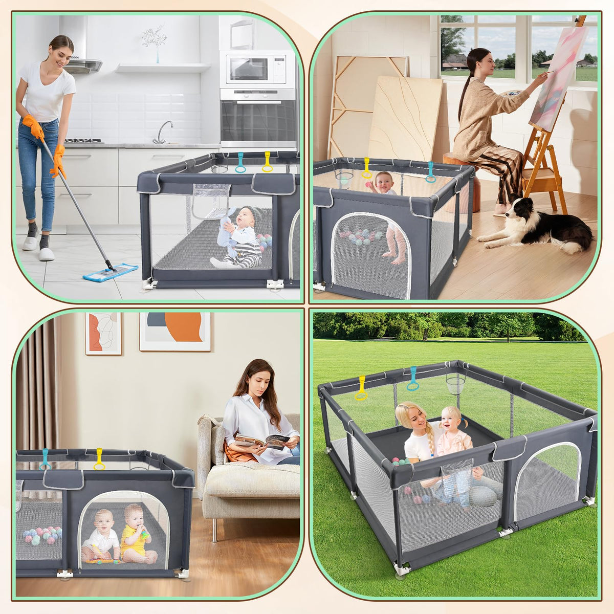 CHOLY Baby Playpen for Babies and Toddlers, Durable Play Pen