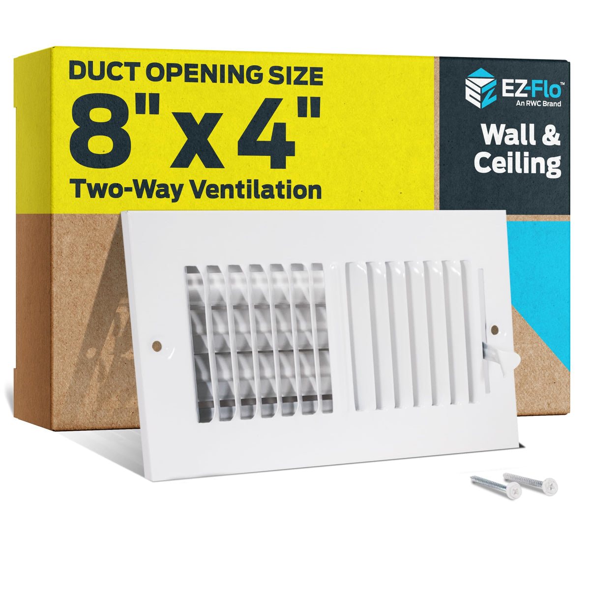 EZ-FLO 10 x 4 Inch (Duct Opening) Air Vent Cover for Wall or Ceiling, Two-Way Ventilation Register, Solid Steel HVAC Register Cover, White, 61609