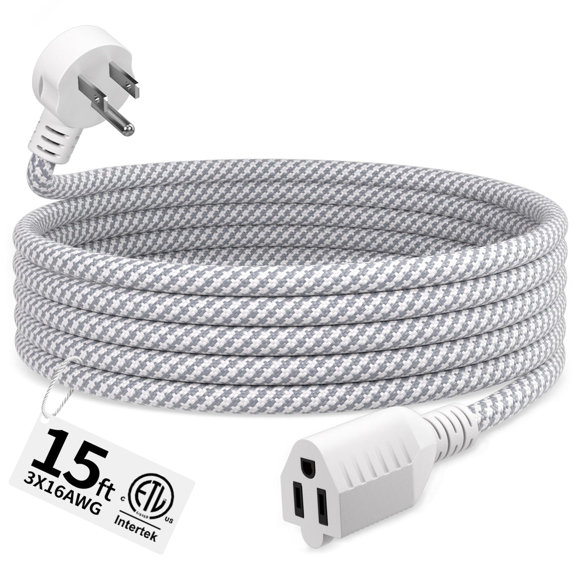 16/3 Black Extension Cord 6 FT Indoor, Short Extension Cord