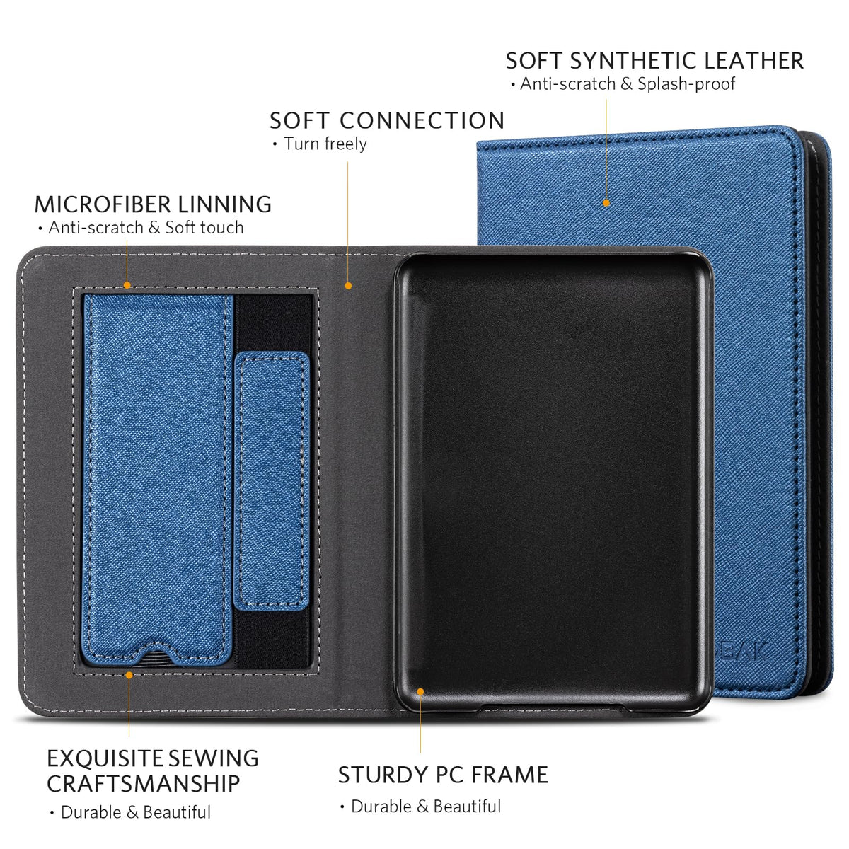 CoBak Case for 6" Kindle 11th Generation 2024 and 2022, Premium PU Leather Smart Cover with Auto Sleep/Wake for Kindle, Black